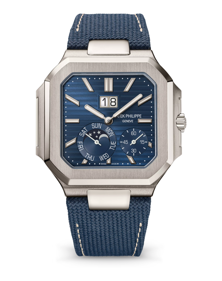 Official Patek Philippe Cubitus Grand Date 5822P-001, sunburst blue dial