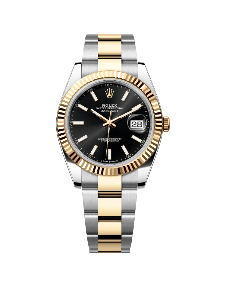 Official Rolex Datejust 41 126333, Bright black dial, Oyster, three-piece solid links