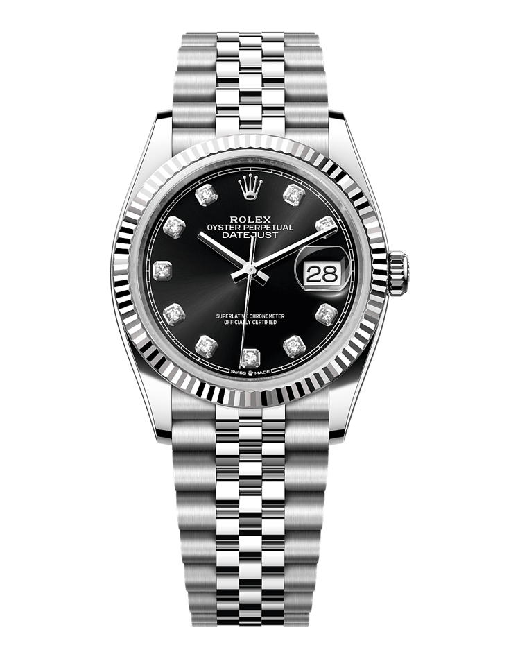 Official Rolex Datejust 36 126234, bright black set with diamonds dial