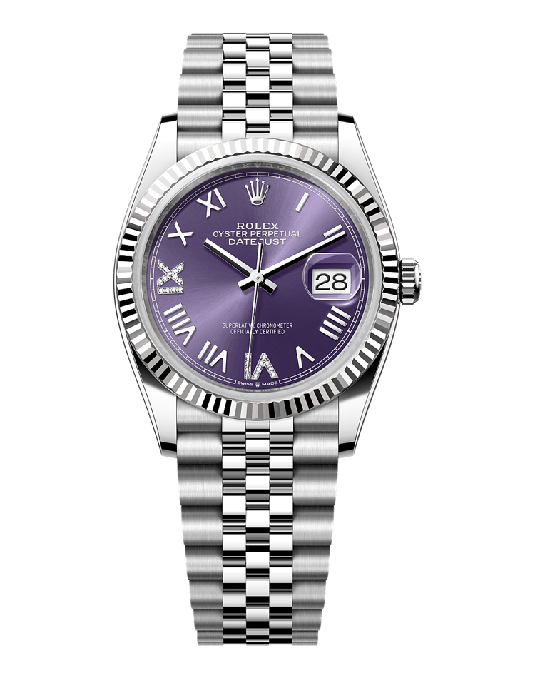 Official Rolex Datejust 36 126234, aubergine set with diamonds dial